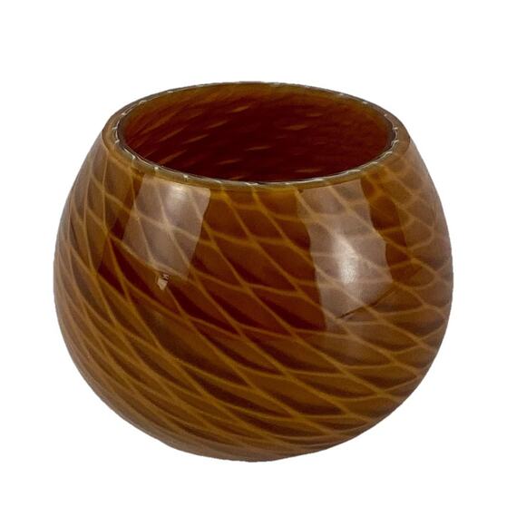 Murano Style Small Art Glass Vase Tan White Brown Swirl Thick Glass - Picture 1 of 6